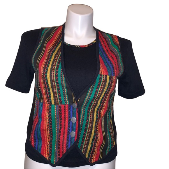 Vintage Aqua Blue 2Pcs Shirt/ Vest Set, Size M-L - Picture 12 of 16